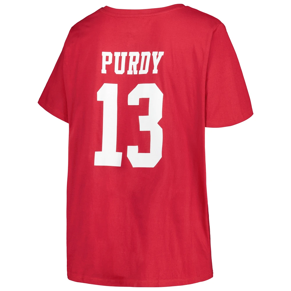 Women's Brock Purdy Scarlet San Francisco 49ers Plus Fair Catch Name & Number V-Neck T-Shirt