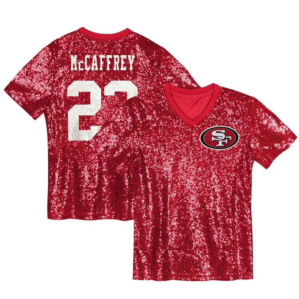 Women's Christian McCaffrey Scarlet San Francisco 49ers Player Name & Number V-Neck Fashion Jersey