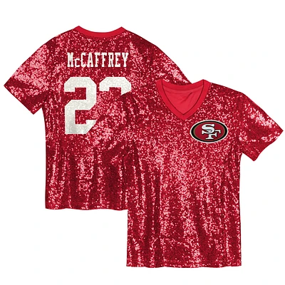 Maillot à col en V pour femme Christian McCaffrey Scarlet San Francisco 49ers avec nom et numéro de joueur