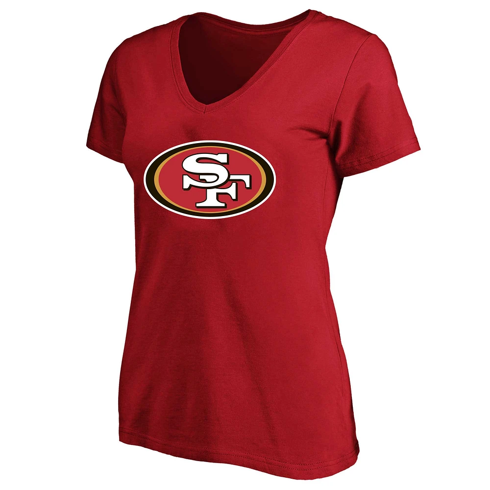 Women's Christian McCaffrey Scarlet San Francisco 49ers Plus Fair Catch Name & Number Scoop Neck T-Shirt