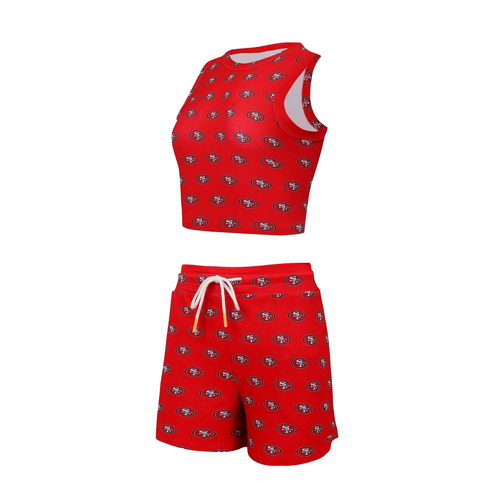 Women's Concepts Sport San Francisco 49ers Gauge Allover Print Cropped Tank Top & Shorts Sleep Set