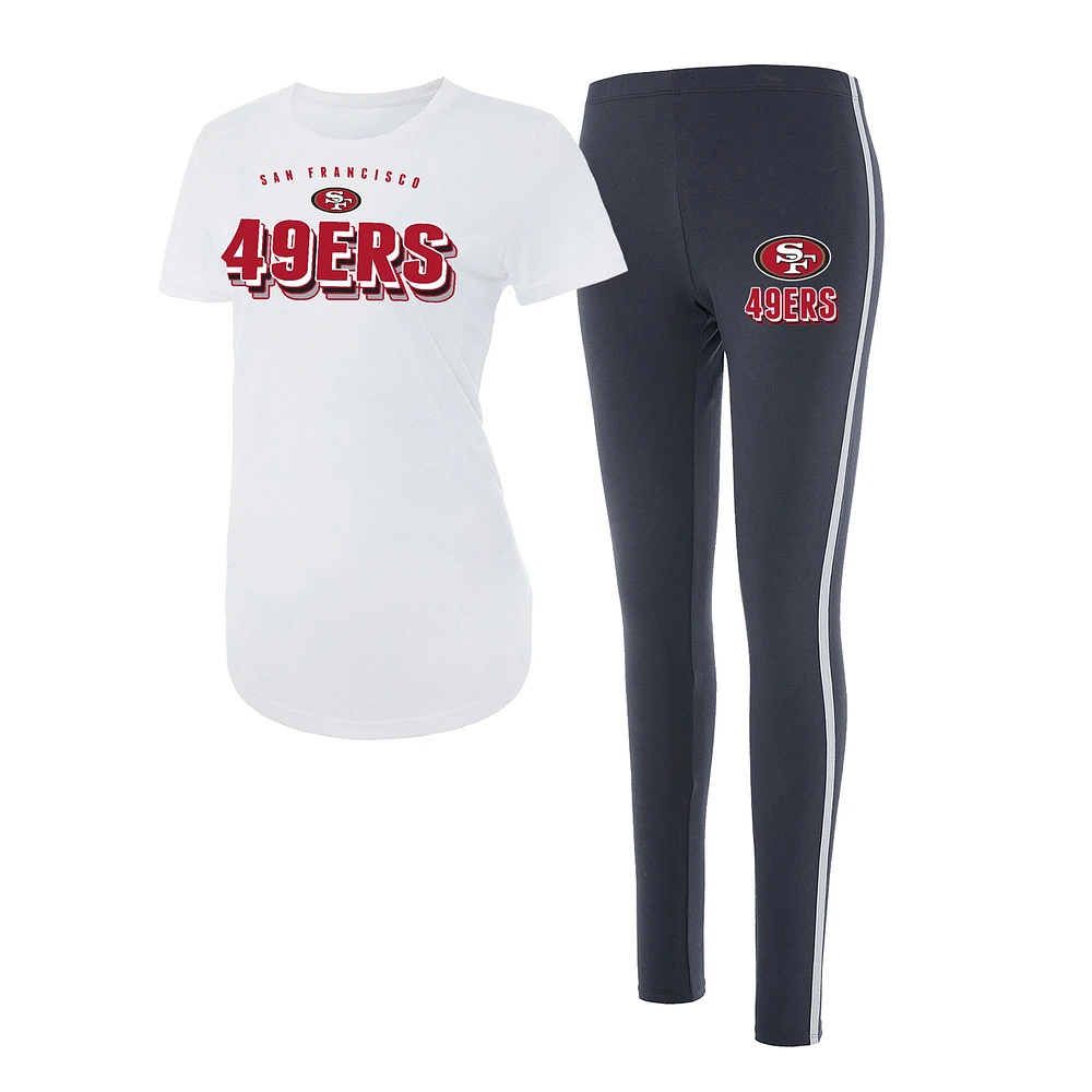 Women's Concepts Sport White/Charcoal San Francisco 49ers Sonata Short Sleeve Top & Leggings Set