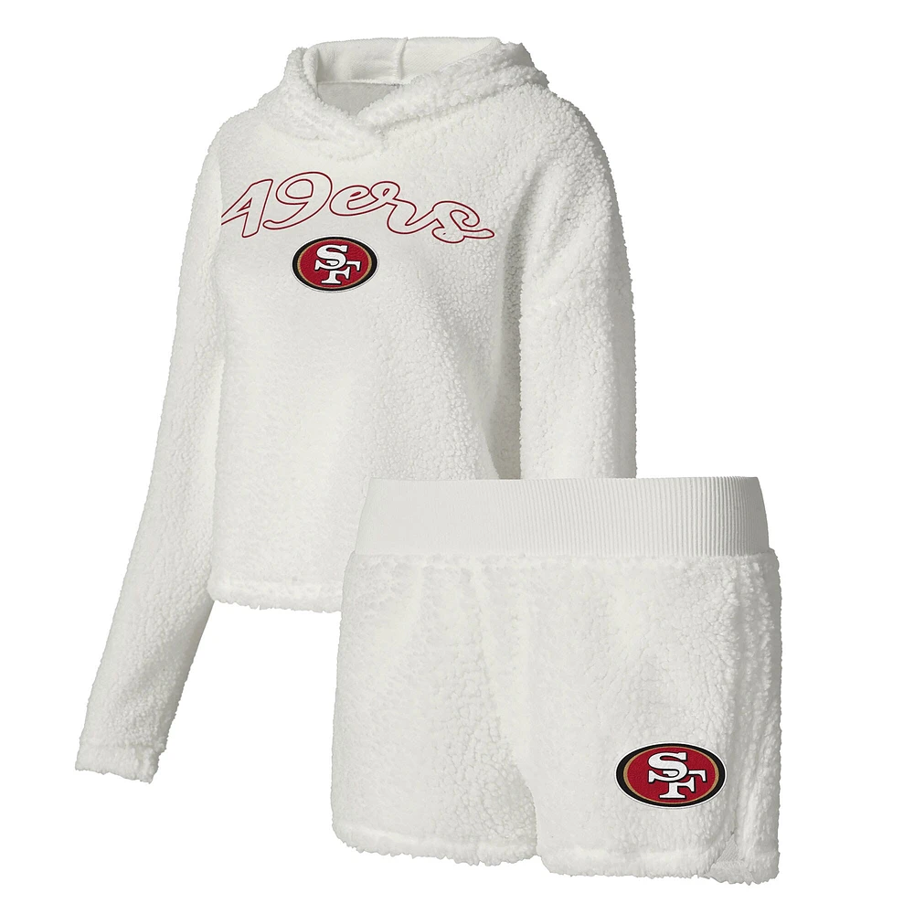 Women's Concepts Sport  White San Francisco 49ers Fluffy Pullover Sweatshirt & Shorts Sleep Set