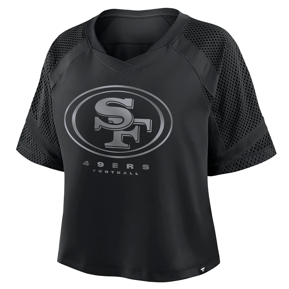 T-shirt surdimensionné à col en V et manches raglan pour femme, motif cornerback Blitz des San Francisco 49ers, noir