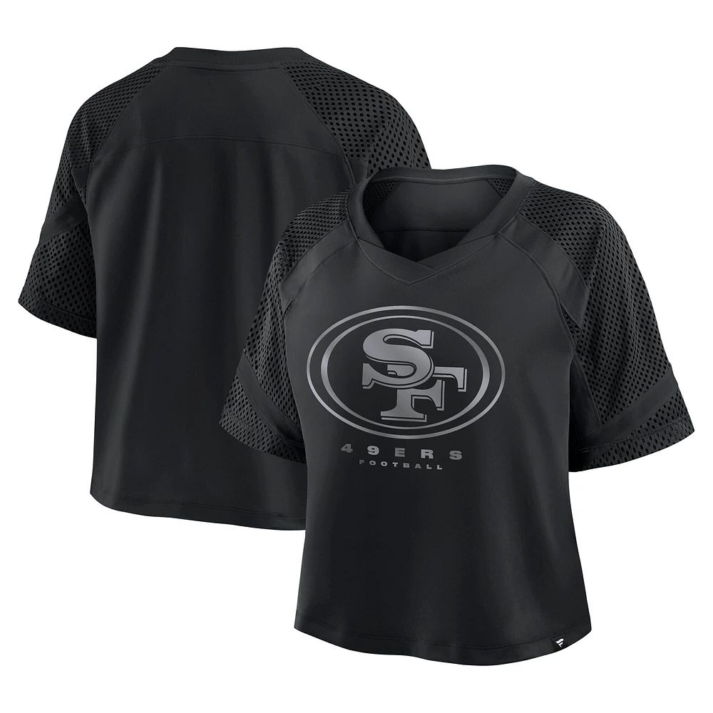 T-shirt surdimensionné à col en V et manches raglan pour femme, motif cornerback Blitz des San Francisco 49ers, noir