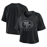 T-shirt surdimensionné à col en V et manches raglan pour femme, motif cornerback Blitz des San Francisco 49ers, noir