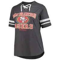 Fanatics Branded Women's Fanatics Branded Heather Charcoal San Francisco 49ers  Plus Lace-Up V-Neck T-Shirt