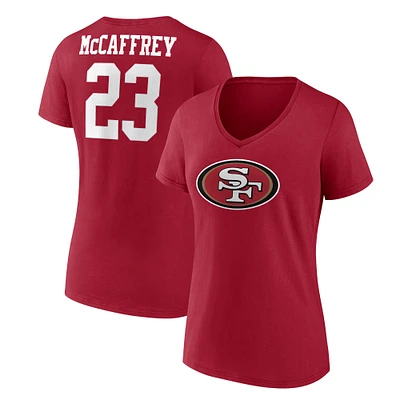 Women's Fanatics Christian McCaffrey  Scarlet San Francisco 49ers Player Icon Name & Number V-Neck T-Shirt