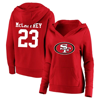 Fanatics pour femmes Christian McCaffrey Scarlet San Francisco 49ers Nom et numéro du joueur grande taille Pull à capuche col en V