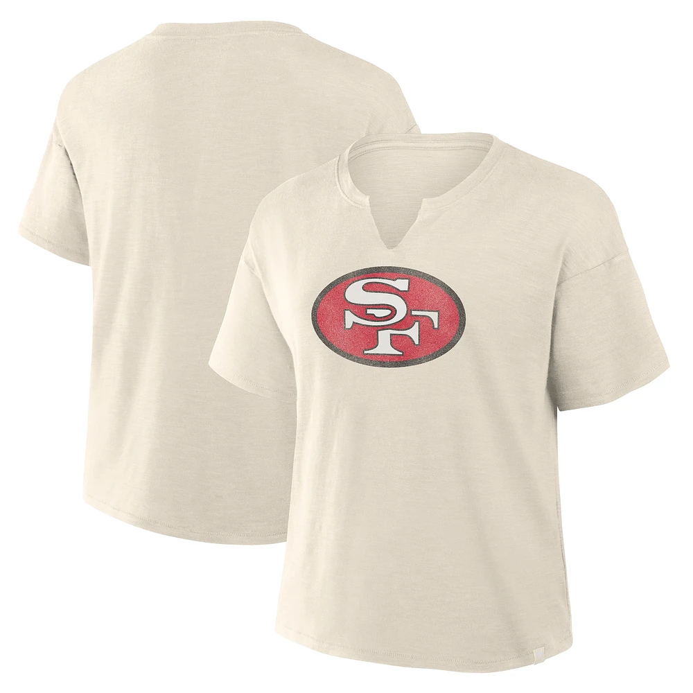 T-shirt col en V flammé pour femme Fanatics Cream San Francisco 49ers