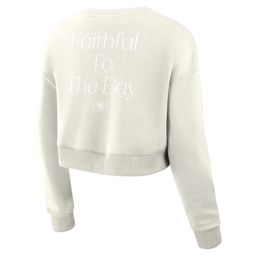Women's Fanatics Cream San Francisco 49ers Studio Tri-Blend Cropped Pullover Sweatshirt