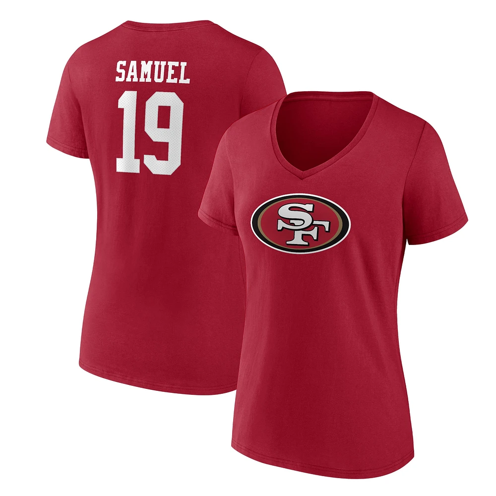 Women's Fanatics Deebo Samuel Scarlet San Francisco 49ers Player Icon Name & Number V-Neck T-Shirt