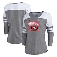 Women's Fanatics  Heather Gray San Francisco 49ers 2023 NFC Champions Hail Mary Tri-Blend 3/4-Sleeve V-Neck T-Shirt