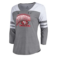 Women's Fanatics  Heather Gray San Francisco 49ers 2023 NFC Champions Hail Mary Tri-Blend 3/4-Sleeve V-Neck T-Shirt