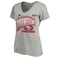 T-shirt à col en V Hail Mary pour femmes de marque Fanatics, gris chiné, San Francisco 49ers 2023 Champions NFC, grande taille