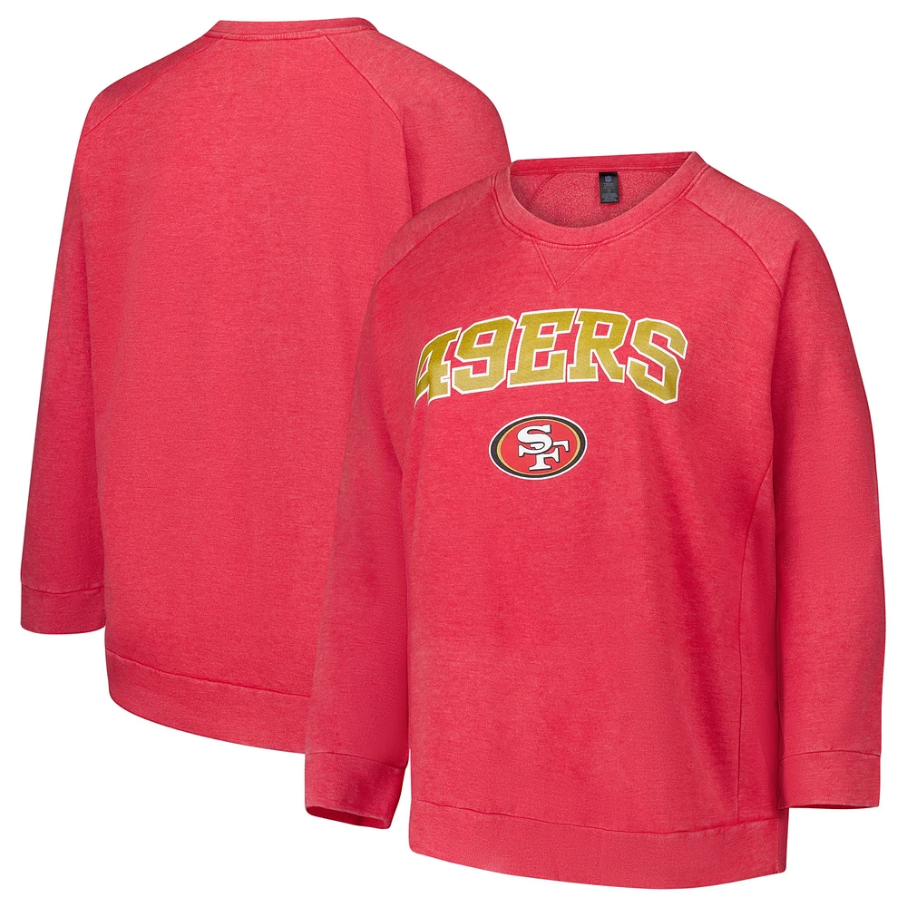 Sweat-shirt raglan délavé à l'acide Fanatics pour femmes, rouge, San Francisco 49ers