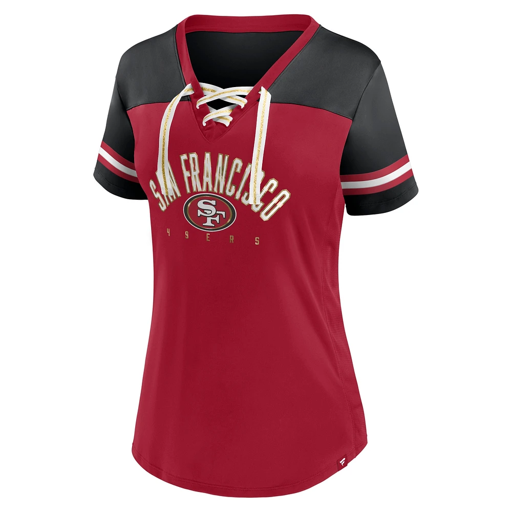 Women's Fanatics Scarlet/Black San Francisco 49ers Blitz & Glam Lace-Up V-Neck Jersey T-Shirt