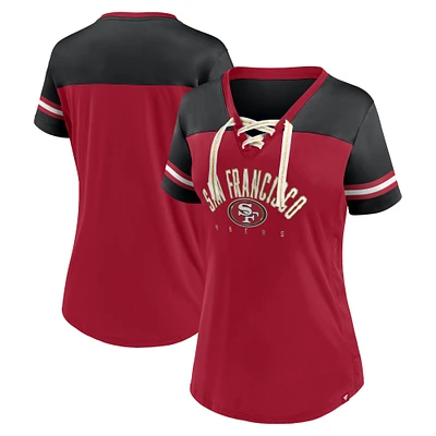 Women's Fanatics Scarlet/Black San Francisco 49ers Blitz & Glam Lace-Up V-Neck Jersey T-Shirt