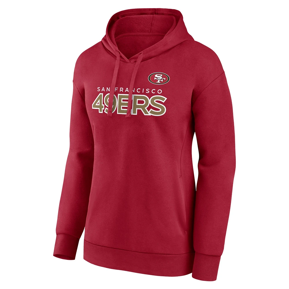 Women's Fanatics Scarlet San Francisco 49ers Iconic Cotton Fleece Checklist Pullover Hoodie