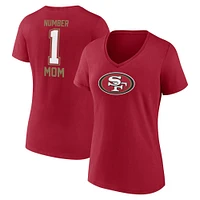 Fanatics Scarlet San Francisco 49ers pour femmes - T-shirt à col en V grande taille la fête des mères #1 Mom