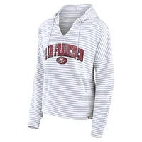 Women's Fanatics White/Gray San Francisco 49ers Striped Notch Neck Pullover Hoodie