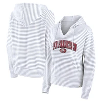 Women's Fanatics White/Gray San Francisco 49ers Striped Notch Neck Pullover Hoodie