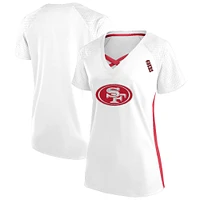 Women's Fanatics  White San Francisco 49ers Plus Glitter Lace-Up V- Neck T-Shirt