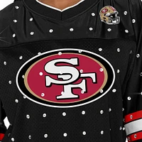 Women's Gameday Couture Black San Francisco 49ers Kickoff Time Allover Rhinestone Sports Stripe Jersey V-Neck T-Shirt