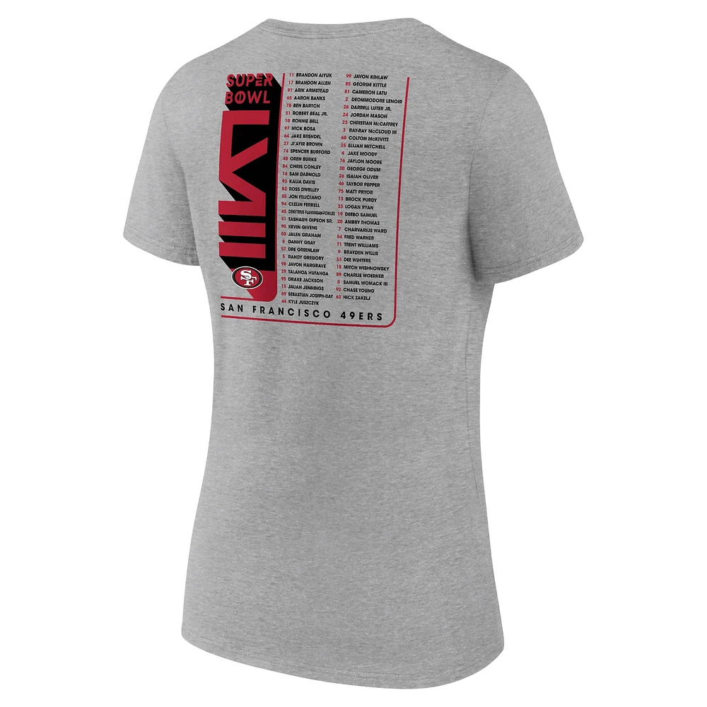 Women's  Heather Gray San Francisco 49ers Super Bowl LVIII Roster V-Neck T-Shirt