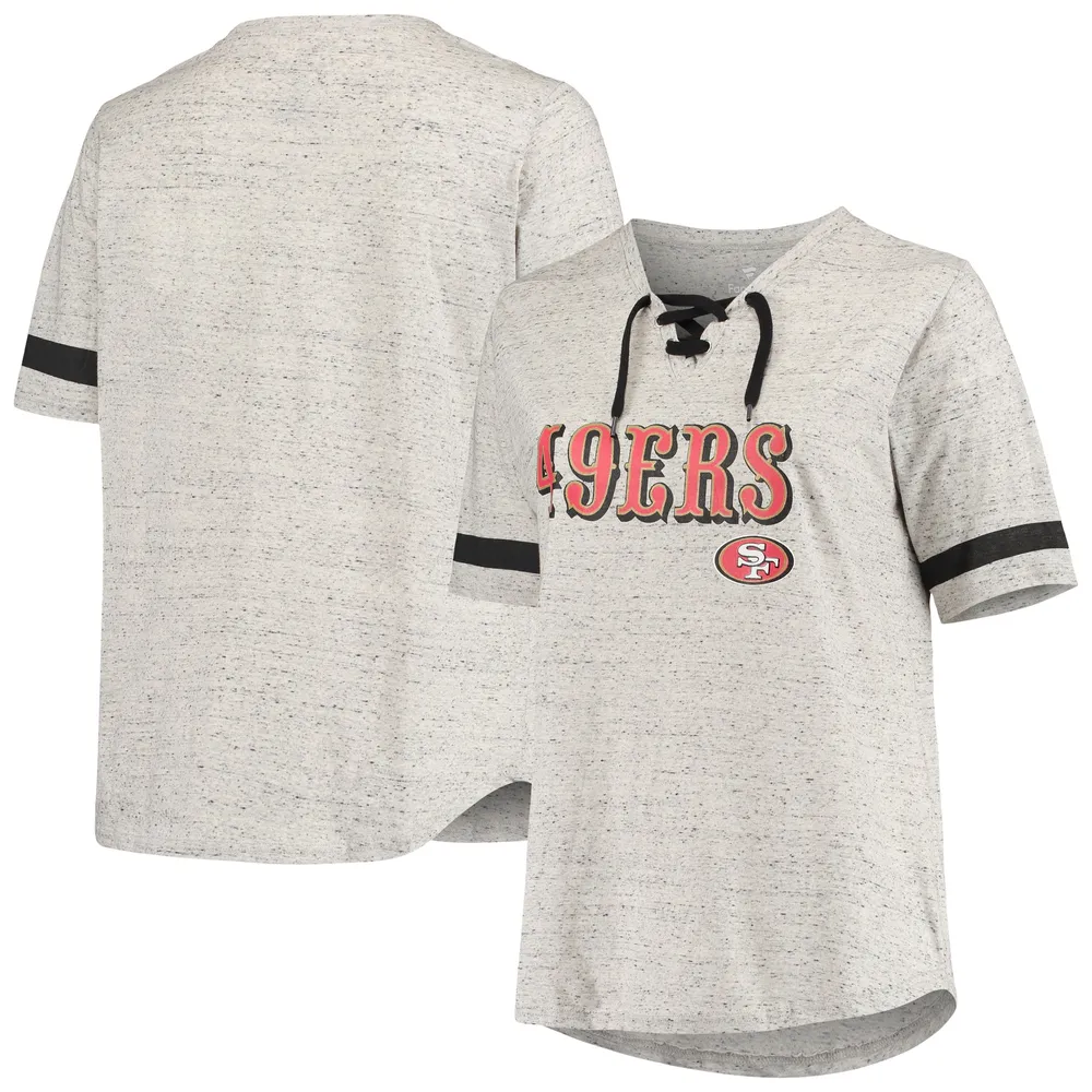 Lids San Francisco 49ers Women's Plus Lace-Up V-Neck T-Shirt