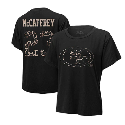 T-shirt Majestic Threads Christian McCaffrey pour femmes, noir, San Francisco 49ers, léopard, nom et numéro du joueur