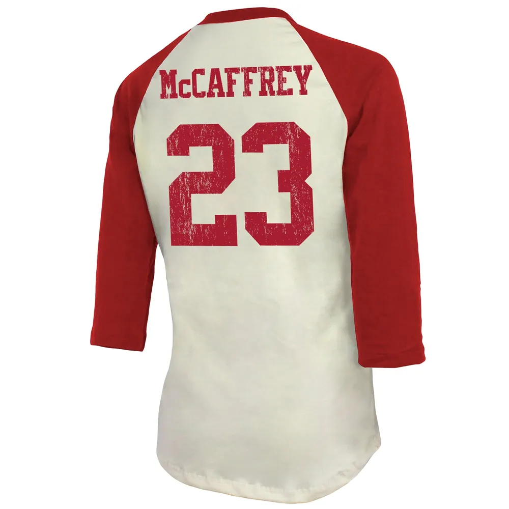 Christian McCaffrey San Francisco 49ers Majestic Threads Player Name &  Number Raglan 3/4-Sleeve T-Shirt - Cream/Scarlet