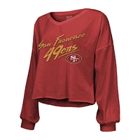 Majestic Threads pour femme Christian McCaffrey Scarlet San Francisco 49ers Nom et numéro T-shirt court à manches longues col en V