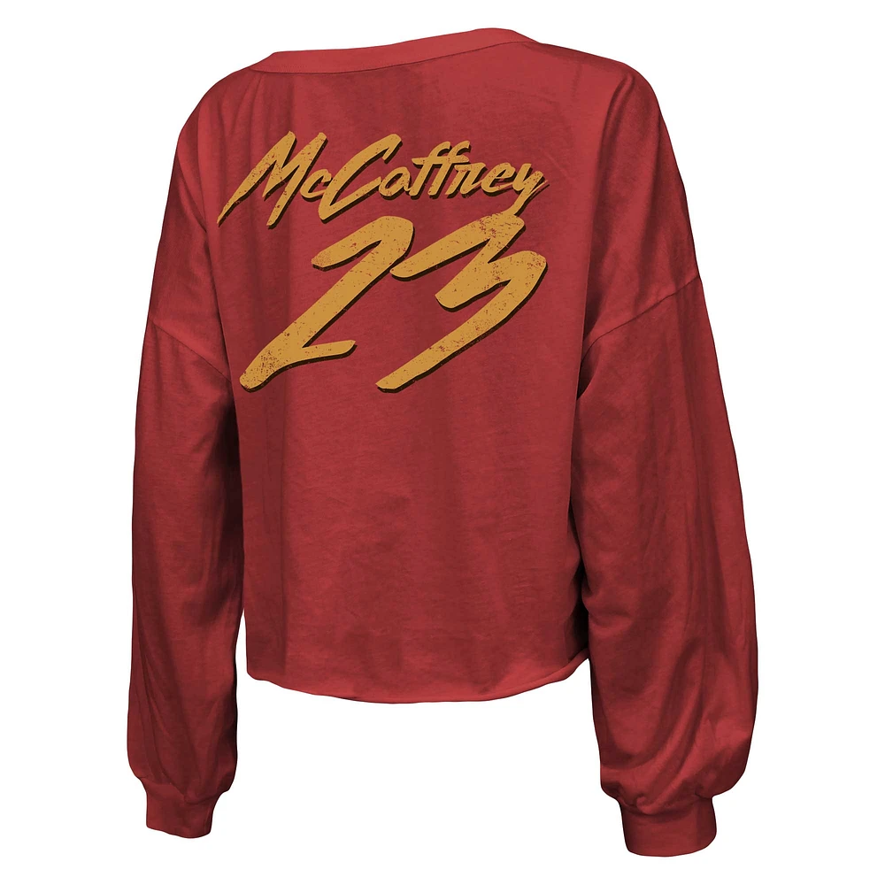 Majestic Threads pour femme Christian McCaffrey Scarlet San Francisco 49ers Nom et numéro T-shirt court à manches longues col en V