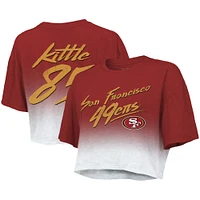 Haut court Majestic Threads George Kittle écarlate/blanc pour femmes, San Francisco 49ers, nom et numéro du joueur, teinture par immersion