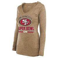 Women's Majestic Threads  Gold San Francisco 49ers Super Bowl LVIII Hard Court Lightweight Tri-Blend Long Sleeve V-Neck Hoodie T-Shirt