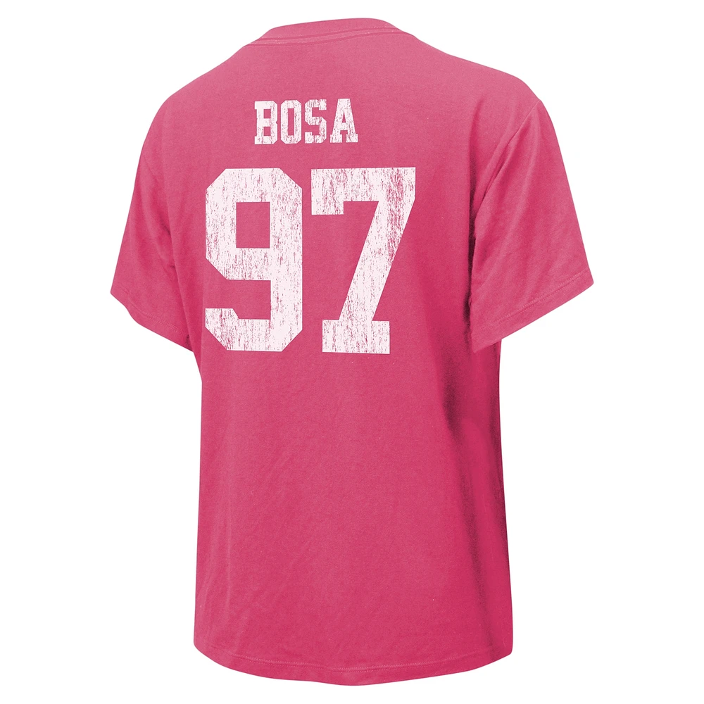 T-shirt avec nom et numéro Majestic Threads Nick Bosa pour femmes, rose, San Francisco 49ers