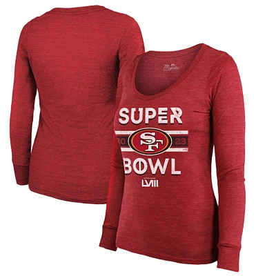 T-shirt à manches longues et col rond en mélange léger pour femme Majestic Threads Scarlet San Francisco 49ers Super Bowl LVIII Make It Happen