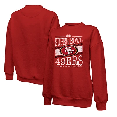 Women's Majestic Threads  Scarlet San Francisco 49ers Super Bowl LVIII Primetime Tri-Blend Pullover Sweatshirt