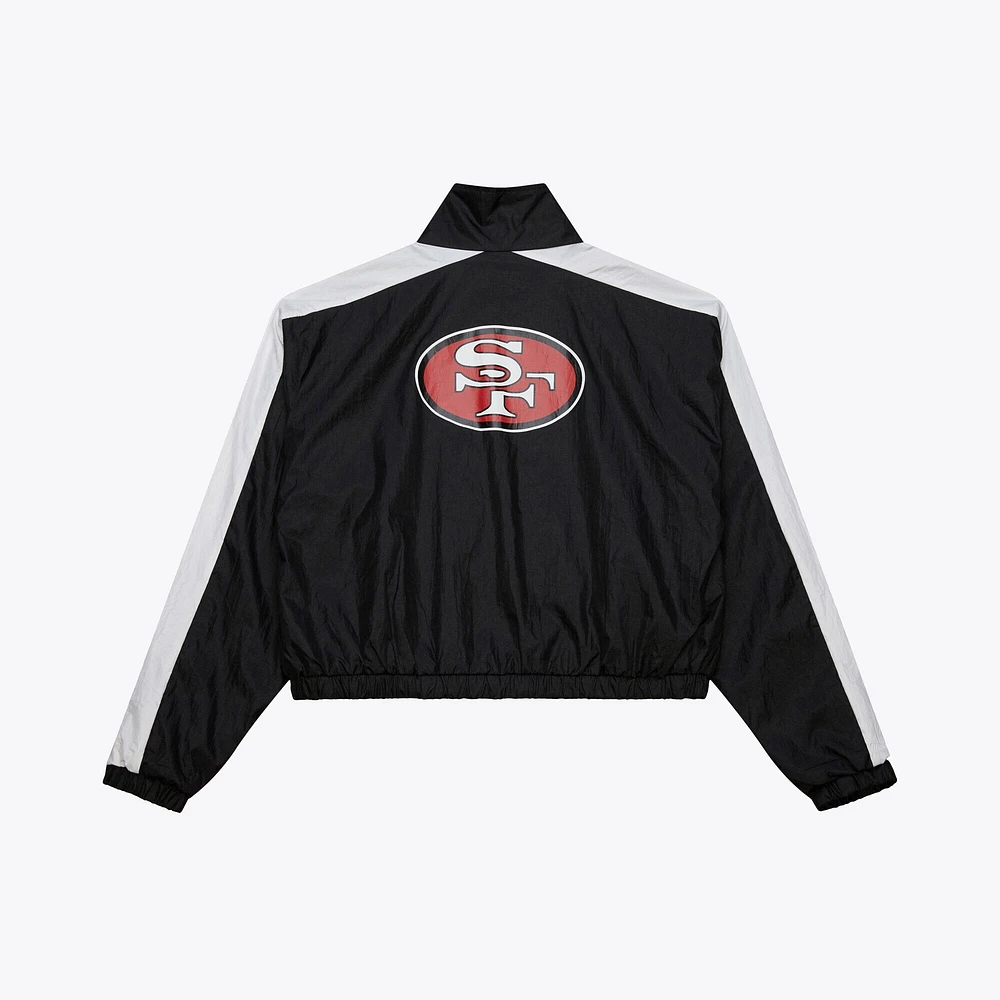 Women's Mitchell & Ness Black San Francisco 49ers Nylon Cropped Full-Zip Jacket