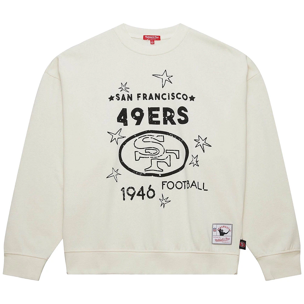 Women's Mitchell & Ness  Cream San Francisco 49ers Throwback Logo 3.0 Pullover Sweatshirt