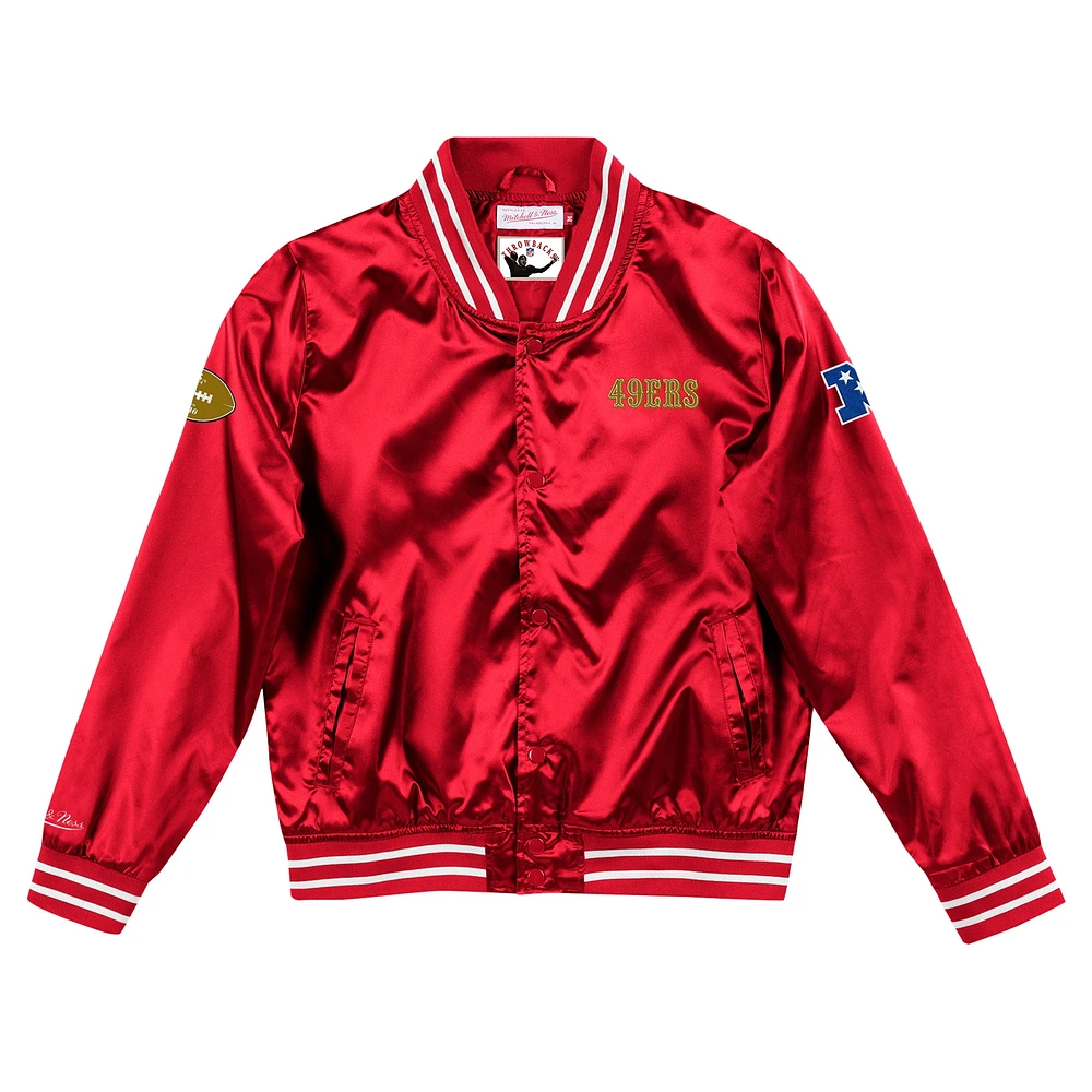 Women's Mitchell & Ness Scarlet San Francisco 49ers Faithful to The Bay Satin Full-Snap Jacket