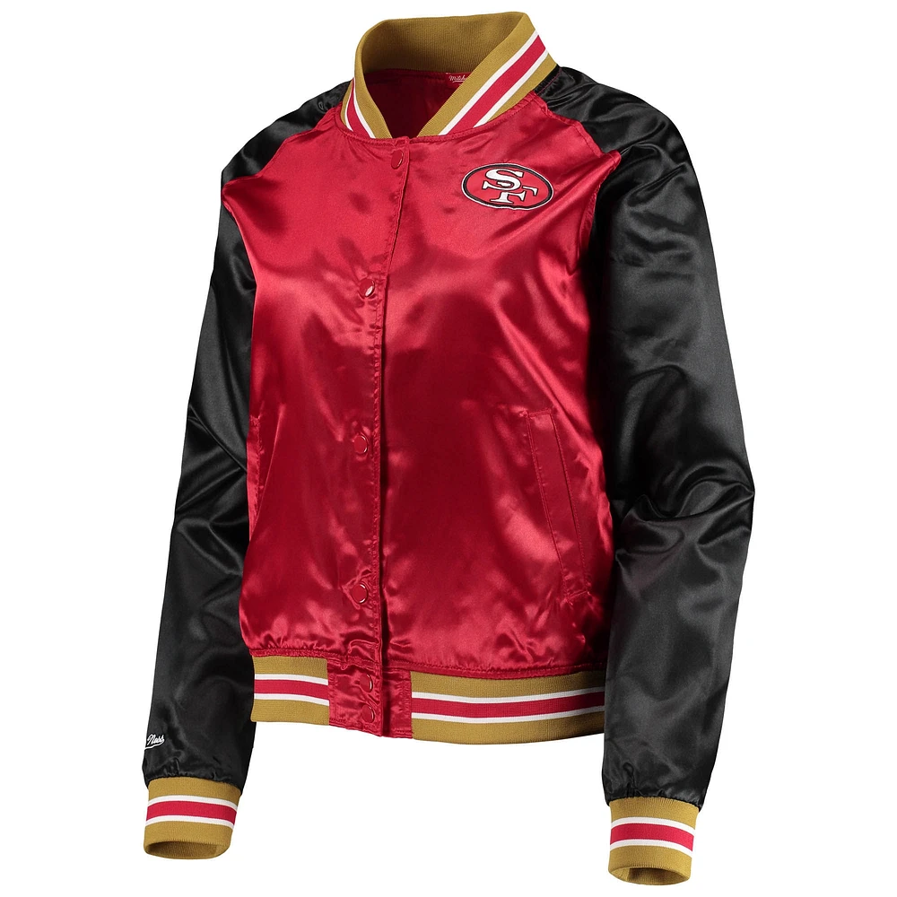 Women's Mitchell & Ness Scarlet San Francisco 49ers Team 2.0 Satin Raglan Full-Snap Jacket