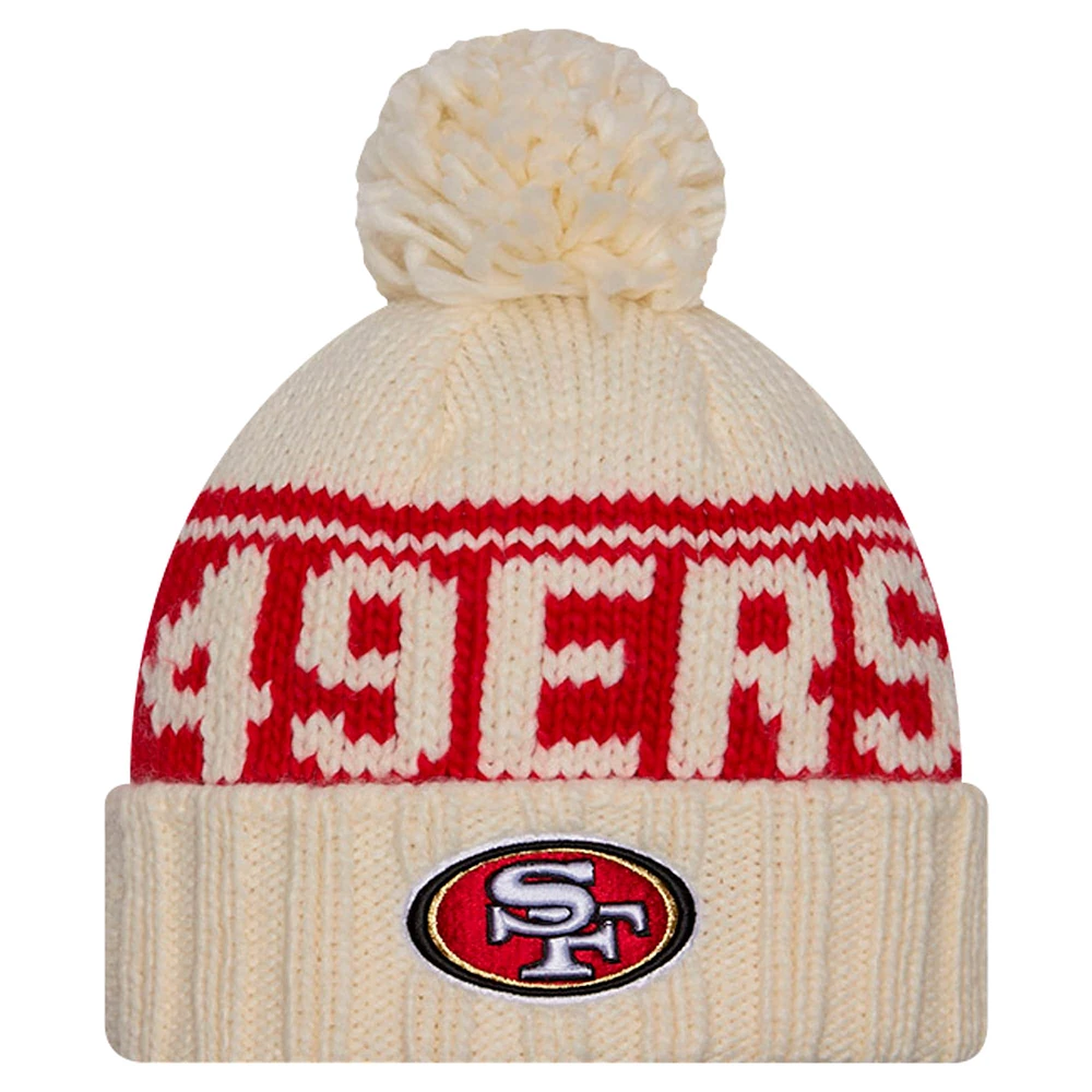 Women's New Era Cream San Francisco 49ers 2024 Sideline Cuffed Knit Hat with Pom