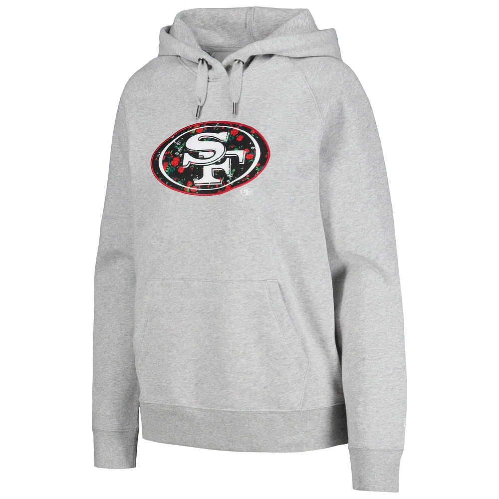 Women's New Era  Gray San Francisco 49ers Floral Raglan Pullover Hoodie