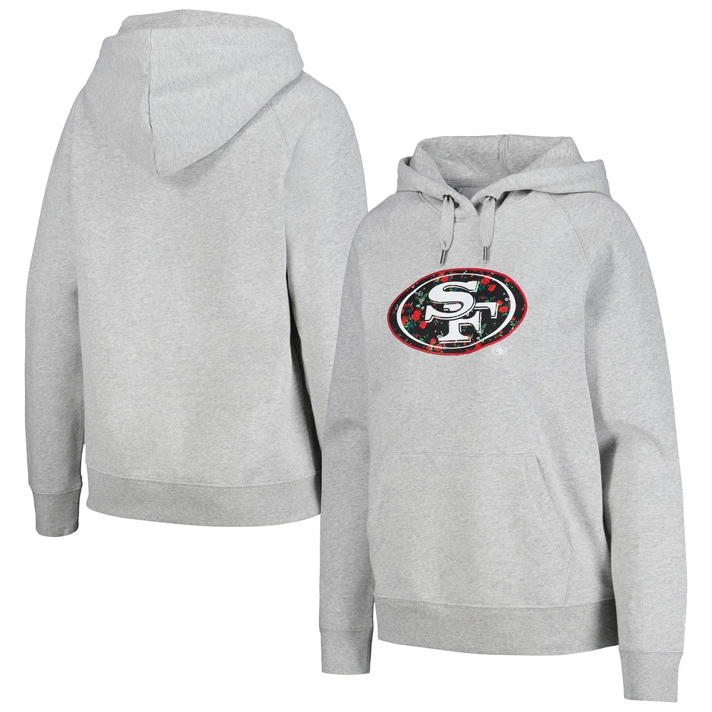 Women's New Era  Gray San Francisco 49ers Floral Raglan Pullover Hoodie