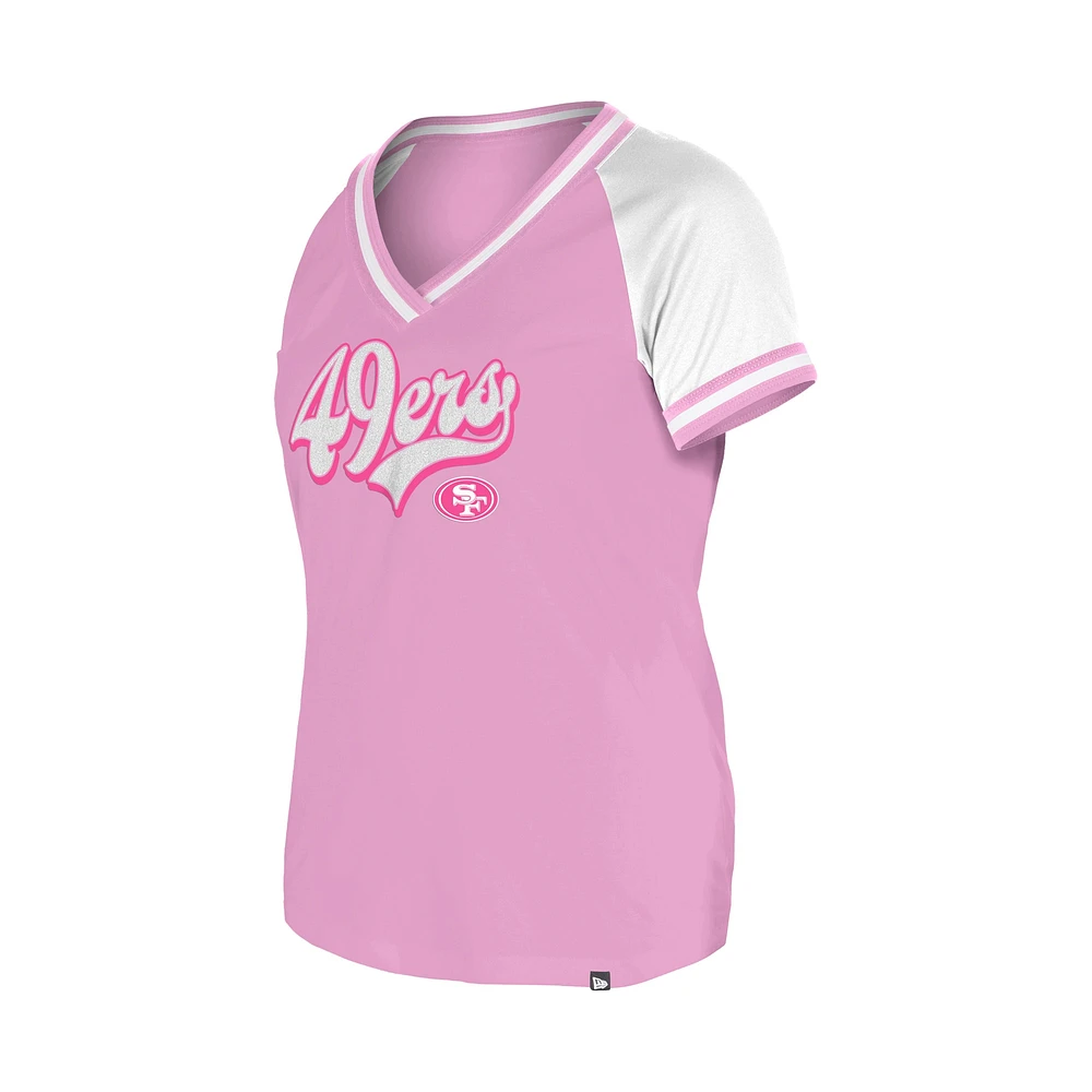 T-shirt col V rose New Era pour femme, motif « Maman et moi » des San Francisco 49ers