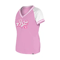 T-shirt col V rose New Era pour femme, motif « Maman et moi » des San Francisco 49ers