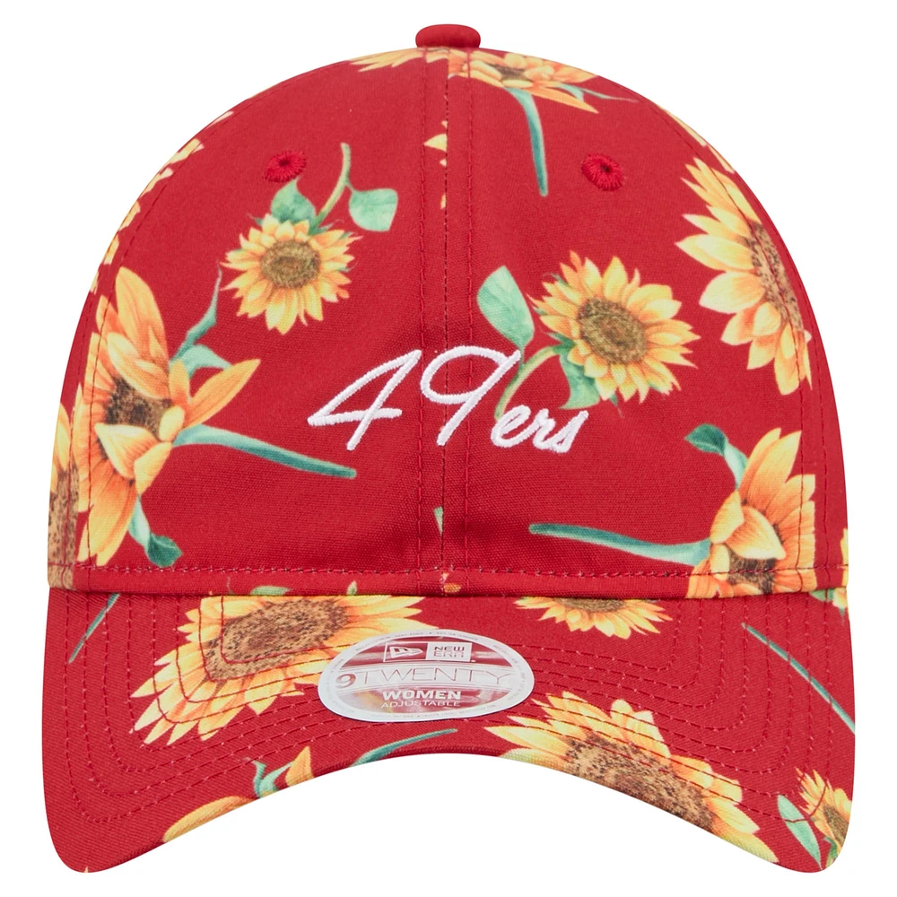 Women's New Era Scarlet San Francisco 49ers Adventure Sunflower 9TWENTY Adjustable Hat
