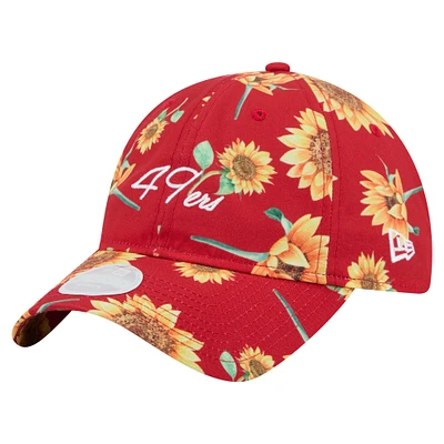Women's New Era Scarlet San Francisco 49ers Adventure Sunflower 9TWENTY Adjustable Hat
